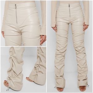 [SOLD] - Maniere De Voir Tacked Vegan Leather Pants Beige US 4 // UK 8